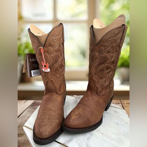 LAREDO Distressed Western Cowboy Boots Leather R Toe Size 8.5 - Picture 13 of 16